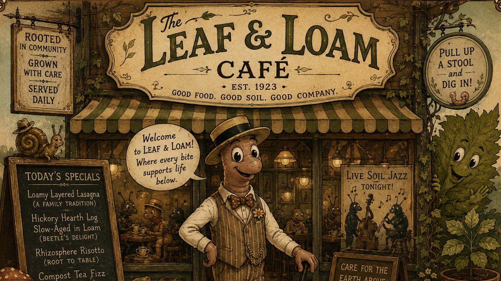 Ernie the Earthworm's underground café, serving the soil food web